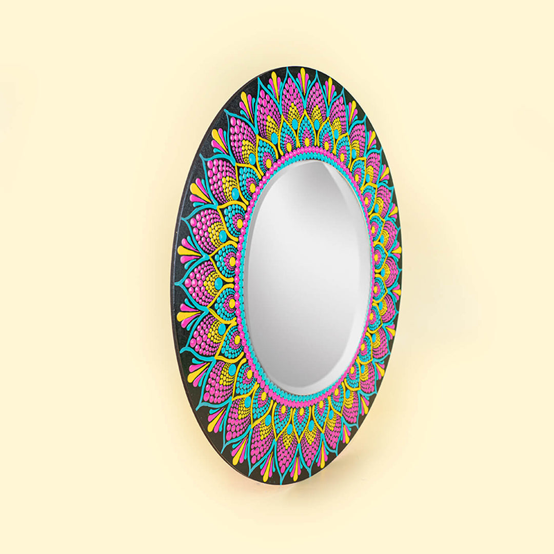 Pink And Yellow Dot Mandala Mirror