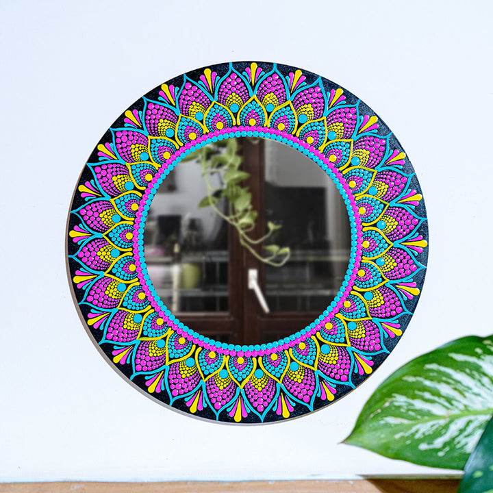 Pink And Yellow Dot Mandala Mirror