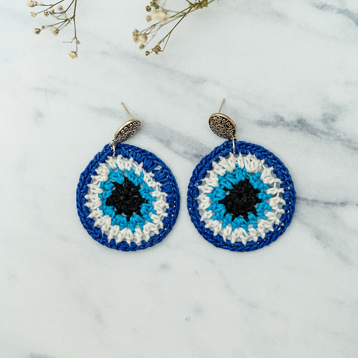 Evil Eye Crochet Yarn Earrings