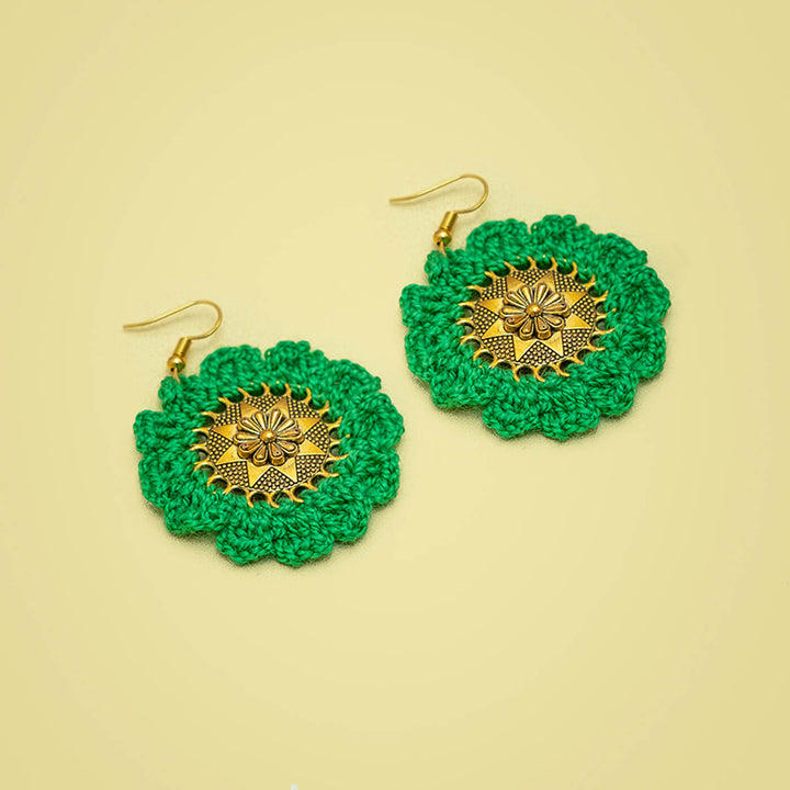 Green & Golden Chakra Crochet Earrings