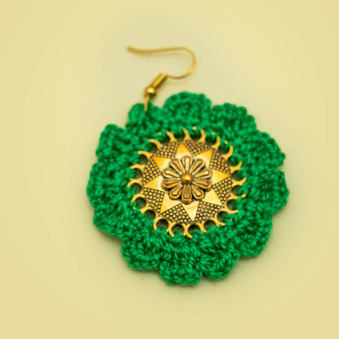 Green & Golden Chakra Crochet Earrings