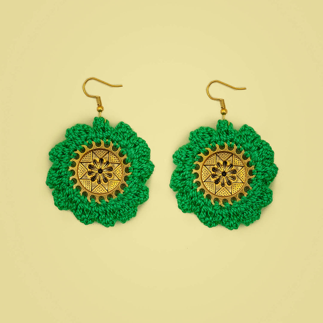 Green & Golden Chakra Crochet Earrings