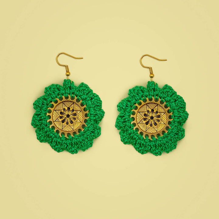 Green & Golden Chakra Crochet Earrings
