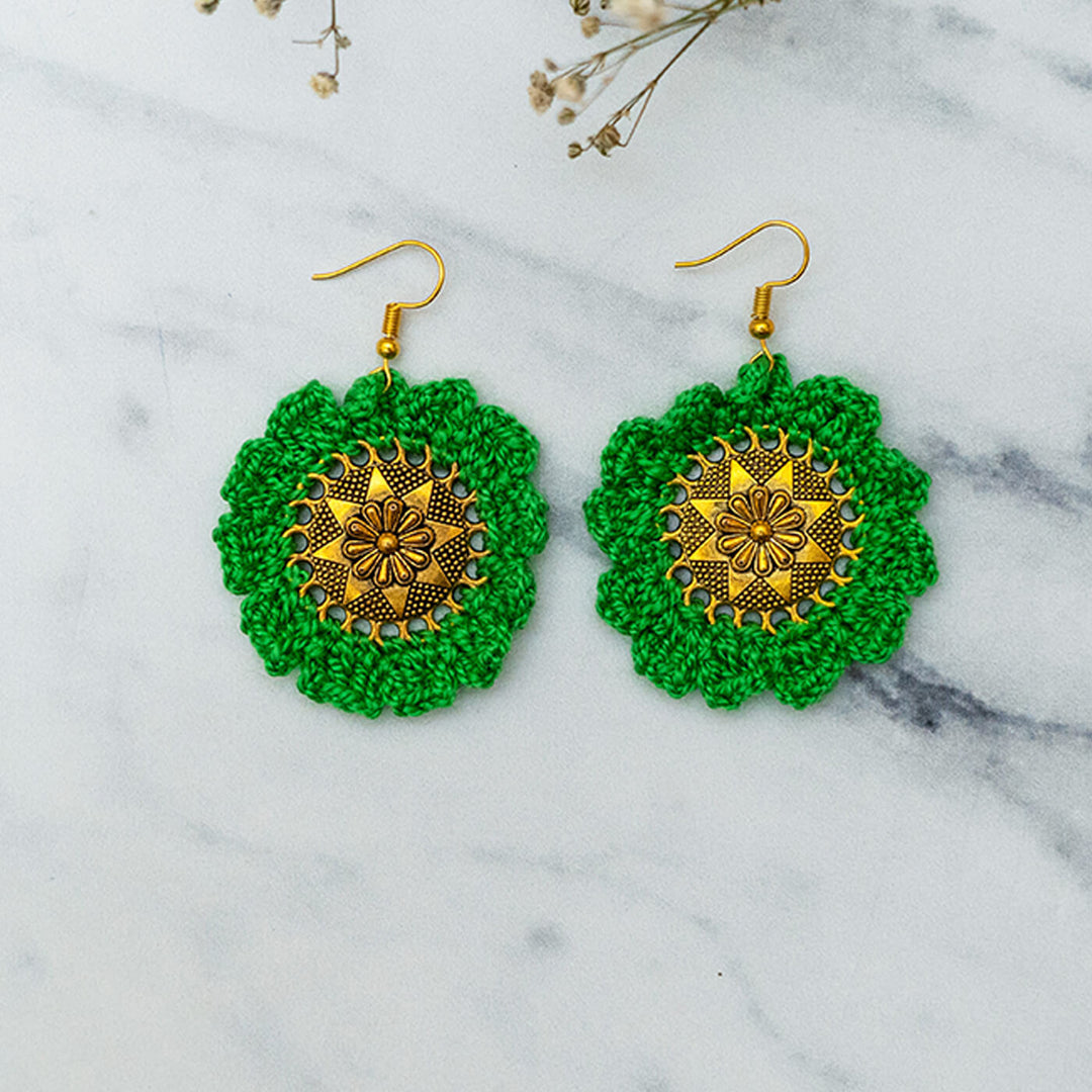 Green & Golden Chakra Crochet Earrings