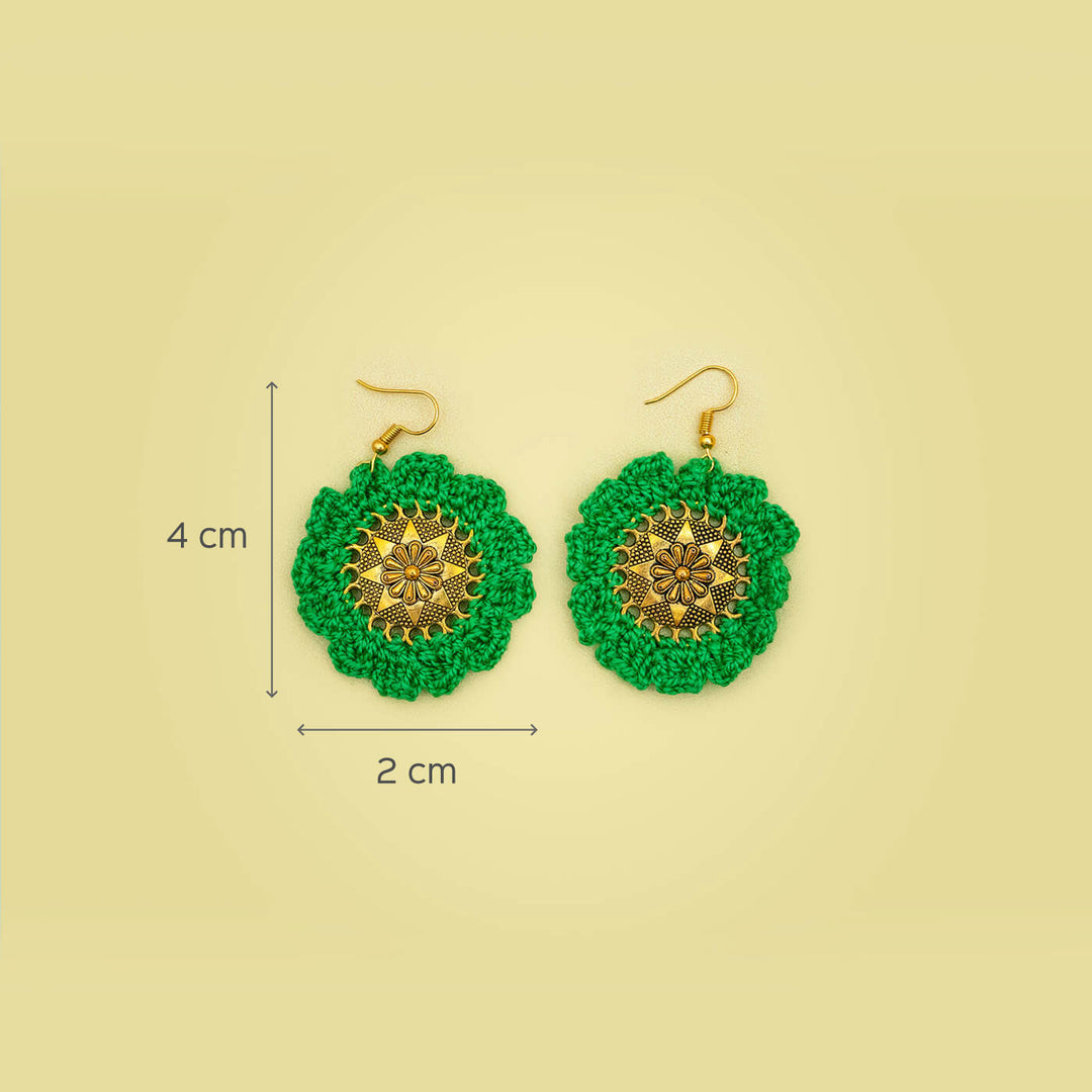 Green & Golden Chakra Crochet Earrings