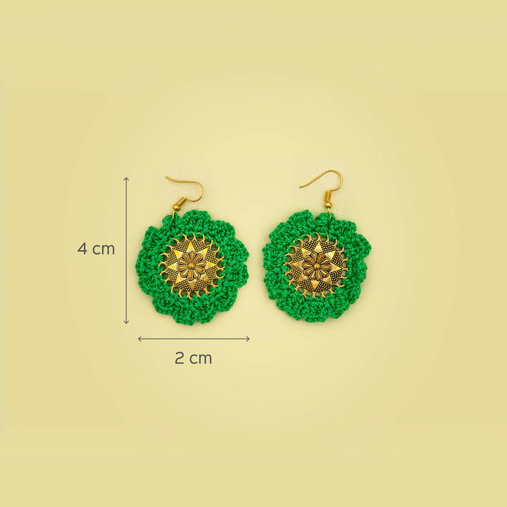 Green & Golden Chakra Crochet Earrings