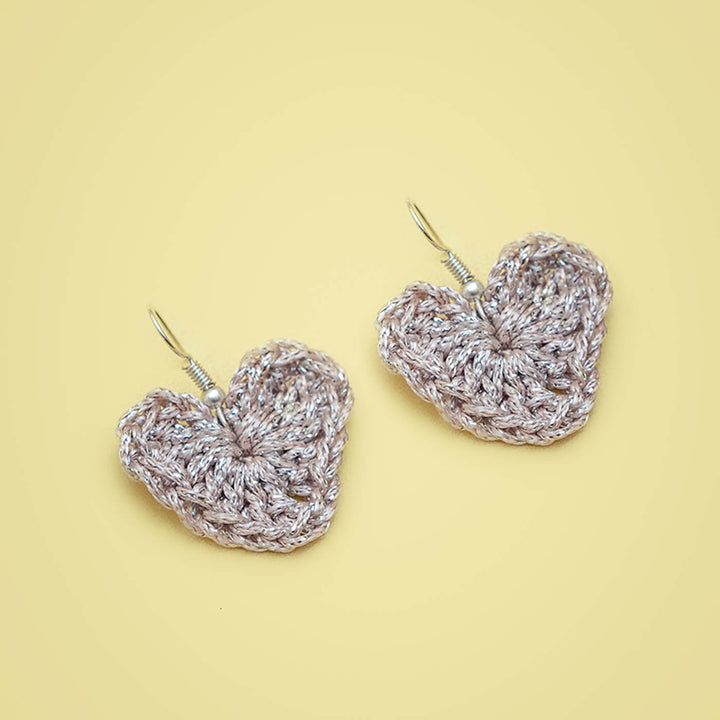 Glittery Heart Crochet Earrings