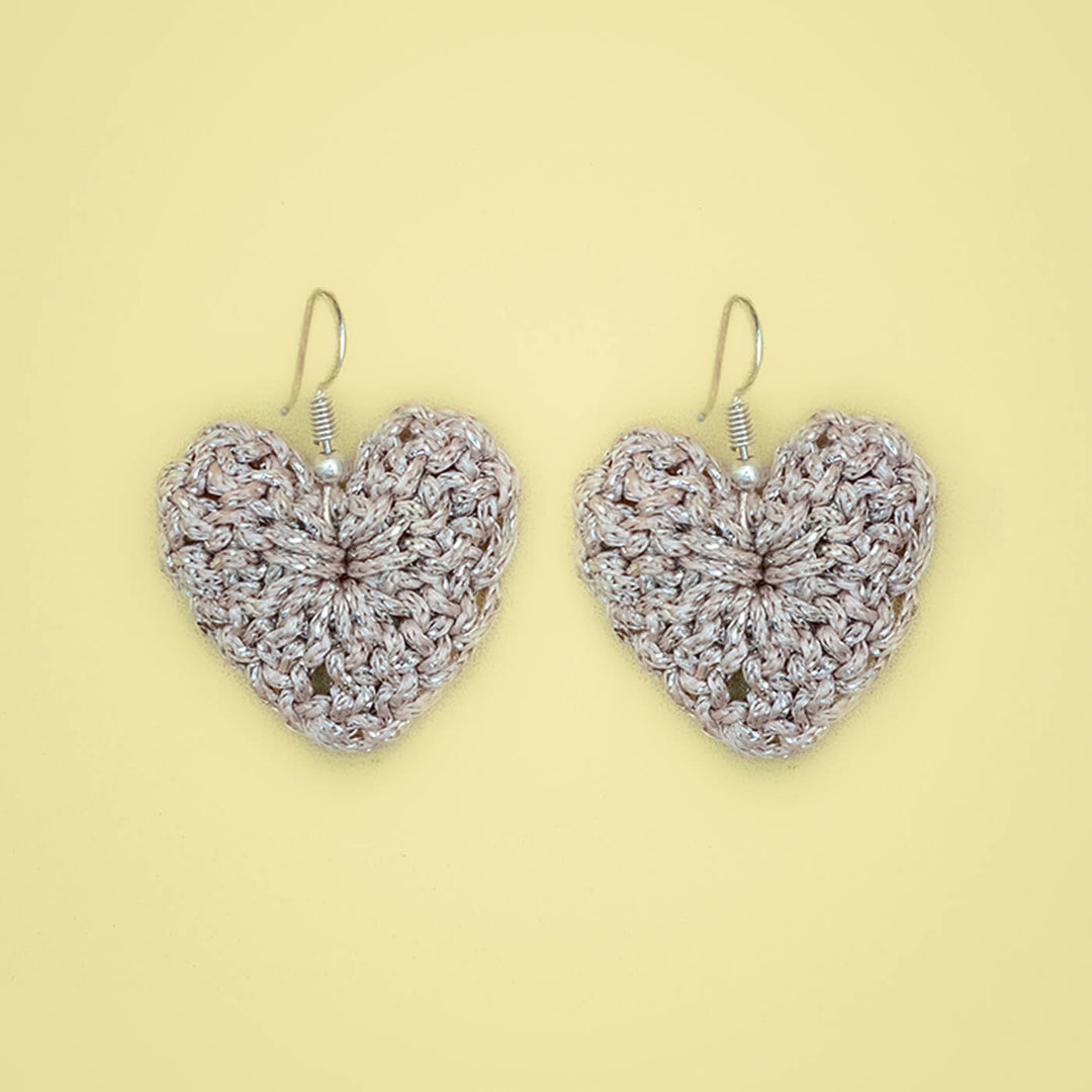Glittery Heart Crochet Earrings