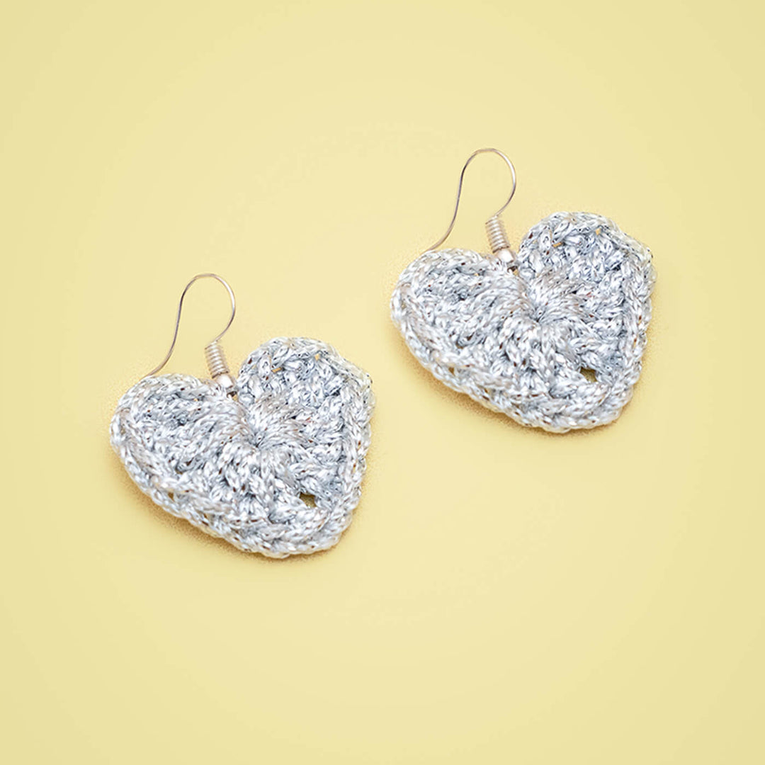 Glimmering Heart Crochet Earrings