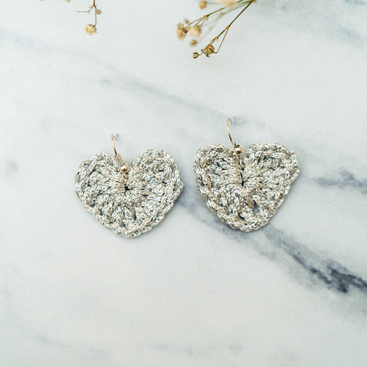 Glimmering Heart Crochet Earrings