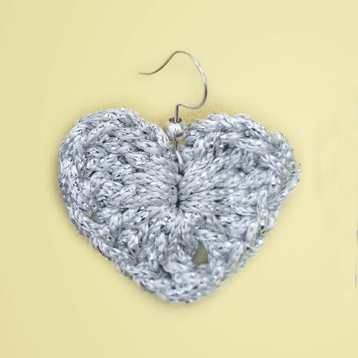 Glimmering Heart Crochet Earrings