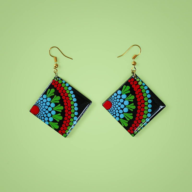 Vibrant Dot Art Rhombus Mandala Earrings