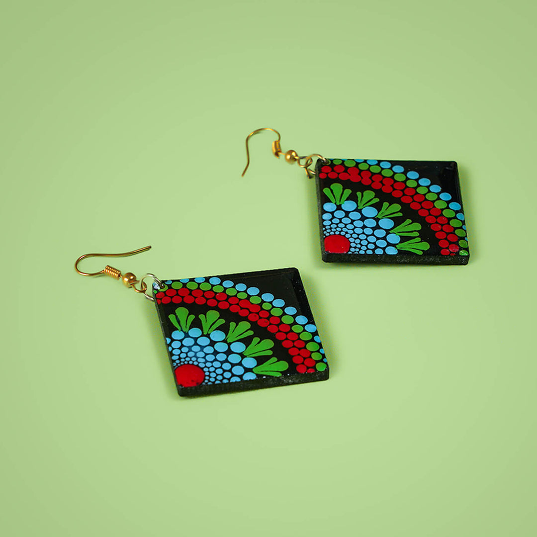 Vibrant Dot Art Rhombus Mandala Earrings