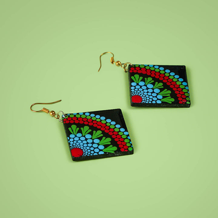Vibrant Dot Art Rhombus Mandala Earrings