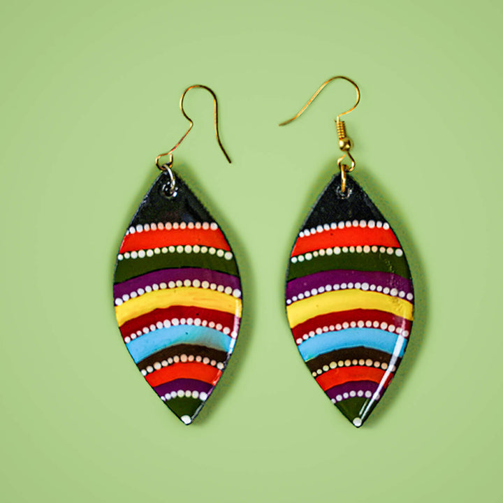 Rainbow Oval Dot Art Mandala Earrings