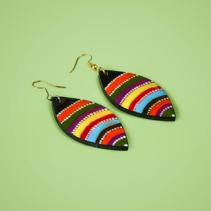 Rainbow Oval Dot Art Mandala Earrings