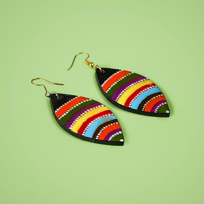 Rainbow Oval Dot Art Mandala Earrings