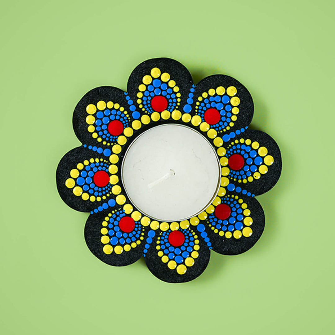 Blue and Yellow Flower-Shaped Tealight Holder