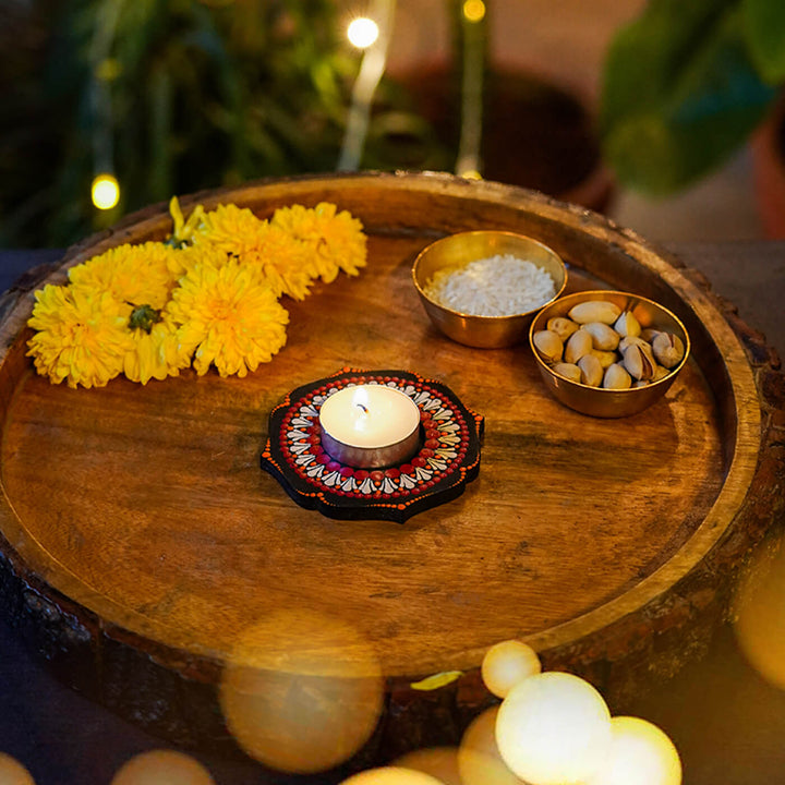 Orange and Red Lotus-Shaped Tealight Holder