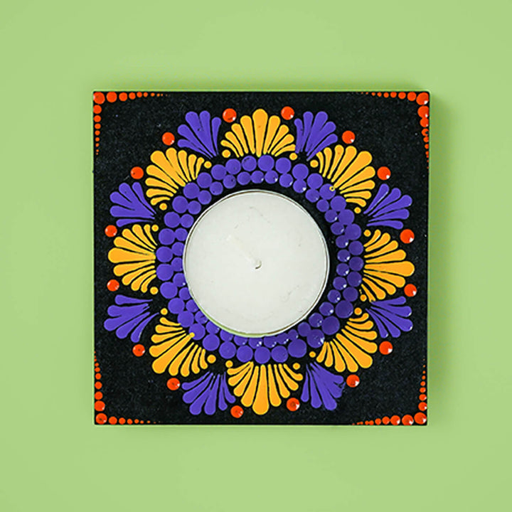 Yellow and Purple Square Tealight Holder