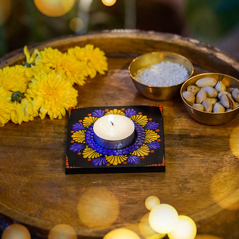 Yellow and Purple Square Tealight Holder