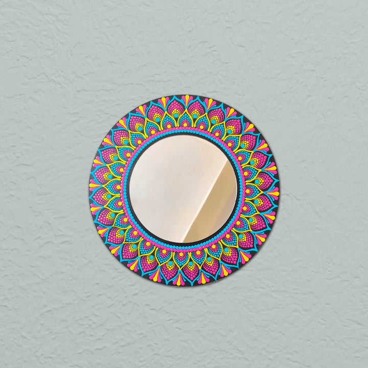 Pink And Yellow Dot Mandala Mirror