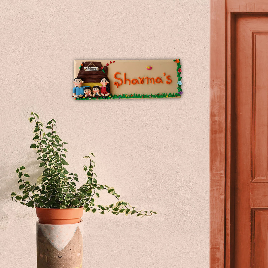 Personalised Gharonda Family Name Plate For 4 Characters - Mounted on Entryway Wall