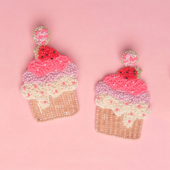 Hand Embroidered Cup Cake Sequin Earrings