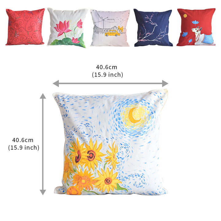 Handpainted Kantha Stitch Cotton Cushion Cover - Set of 2