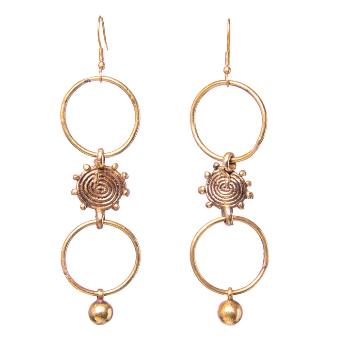 Handcrafted Tri-Ring Gold Tone Earrings