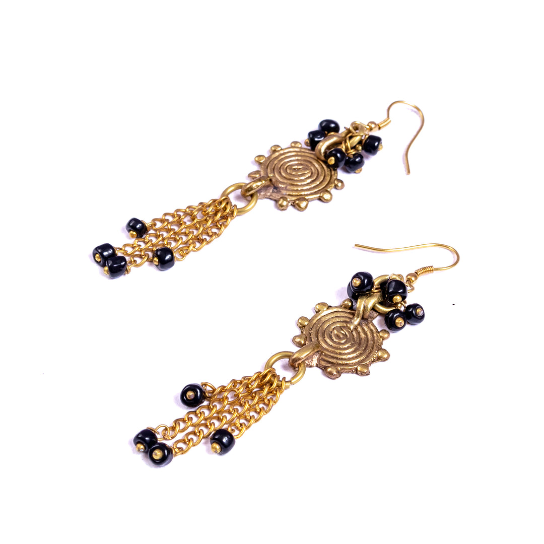 Handcrafted Brass Tribal Black Bead Earrings