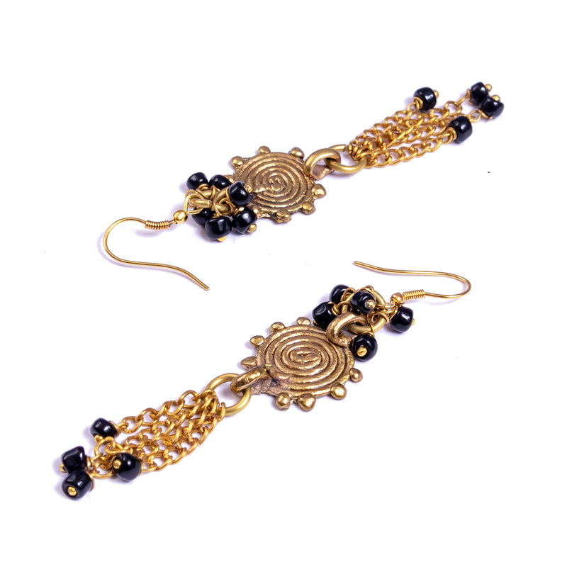 Handcrafted Brass Tribal Black Bead Earrings