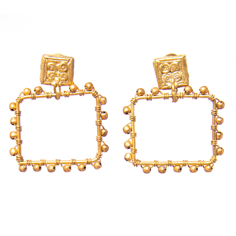 Handcrafted Gold Tone Box Earrings