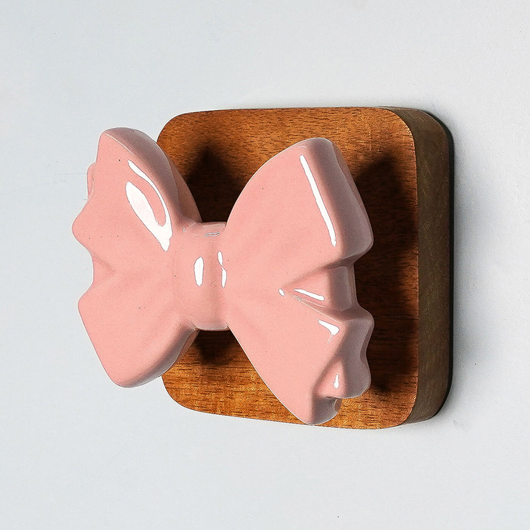 Handmade Ceramic and Wood Bow Hook for Kids