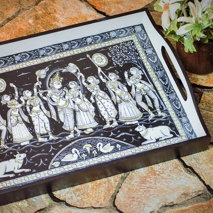 Ethnic Decoupage Krishna Leela MDF Tray - Large