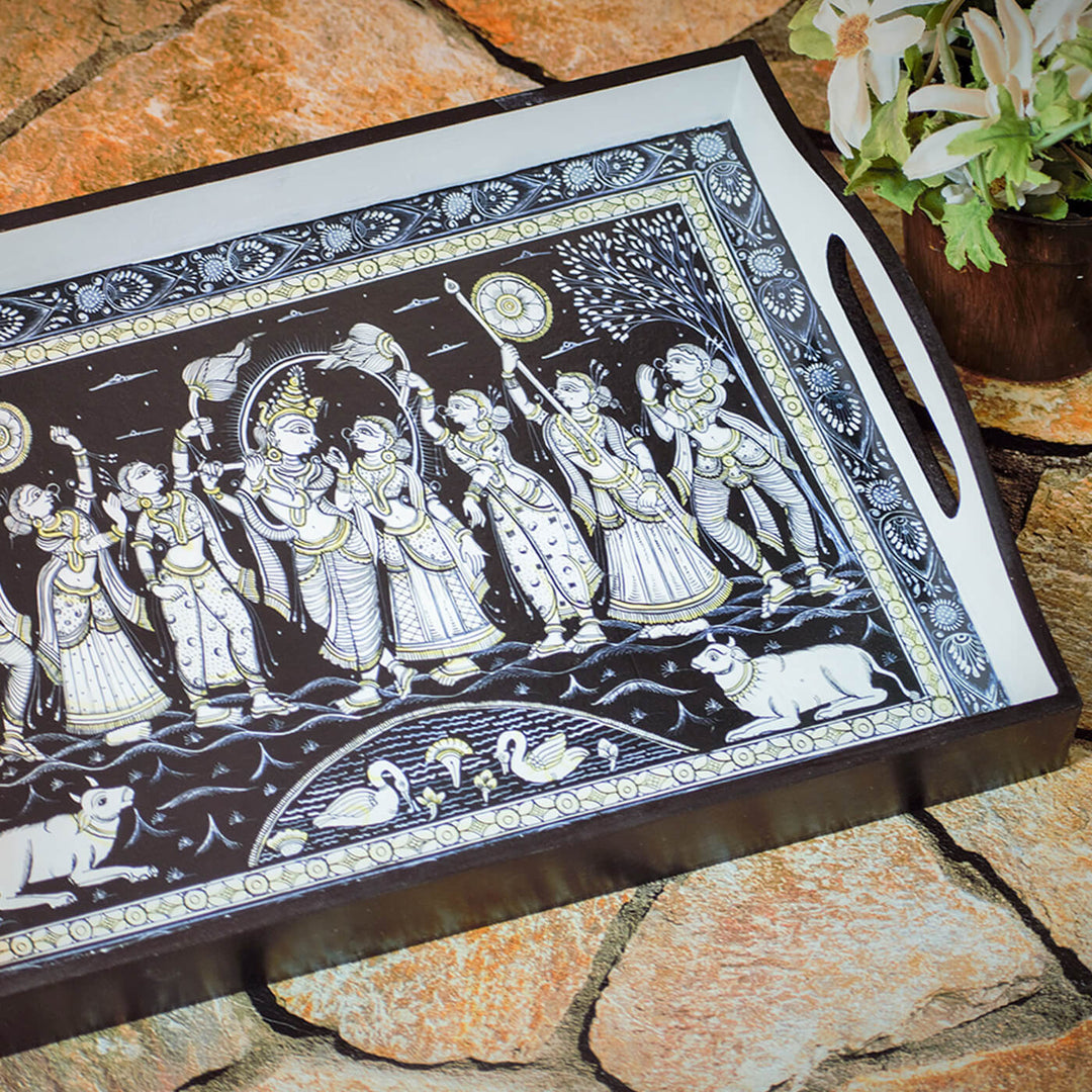 Ethnic Decoupage Radha Krishna MDF Tray - Medium