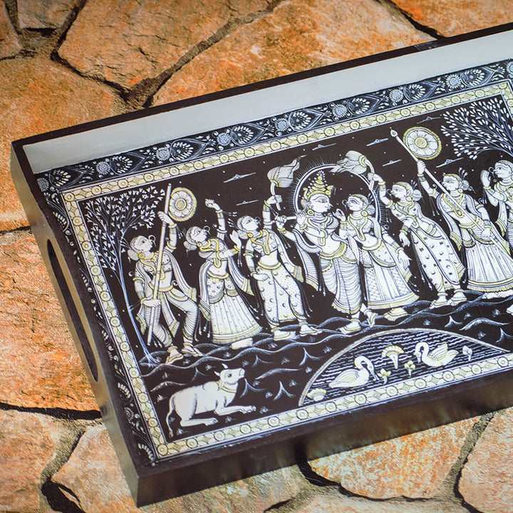 Ethnic Decoupage Krishna Leela MDF Tray - Large