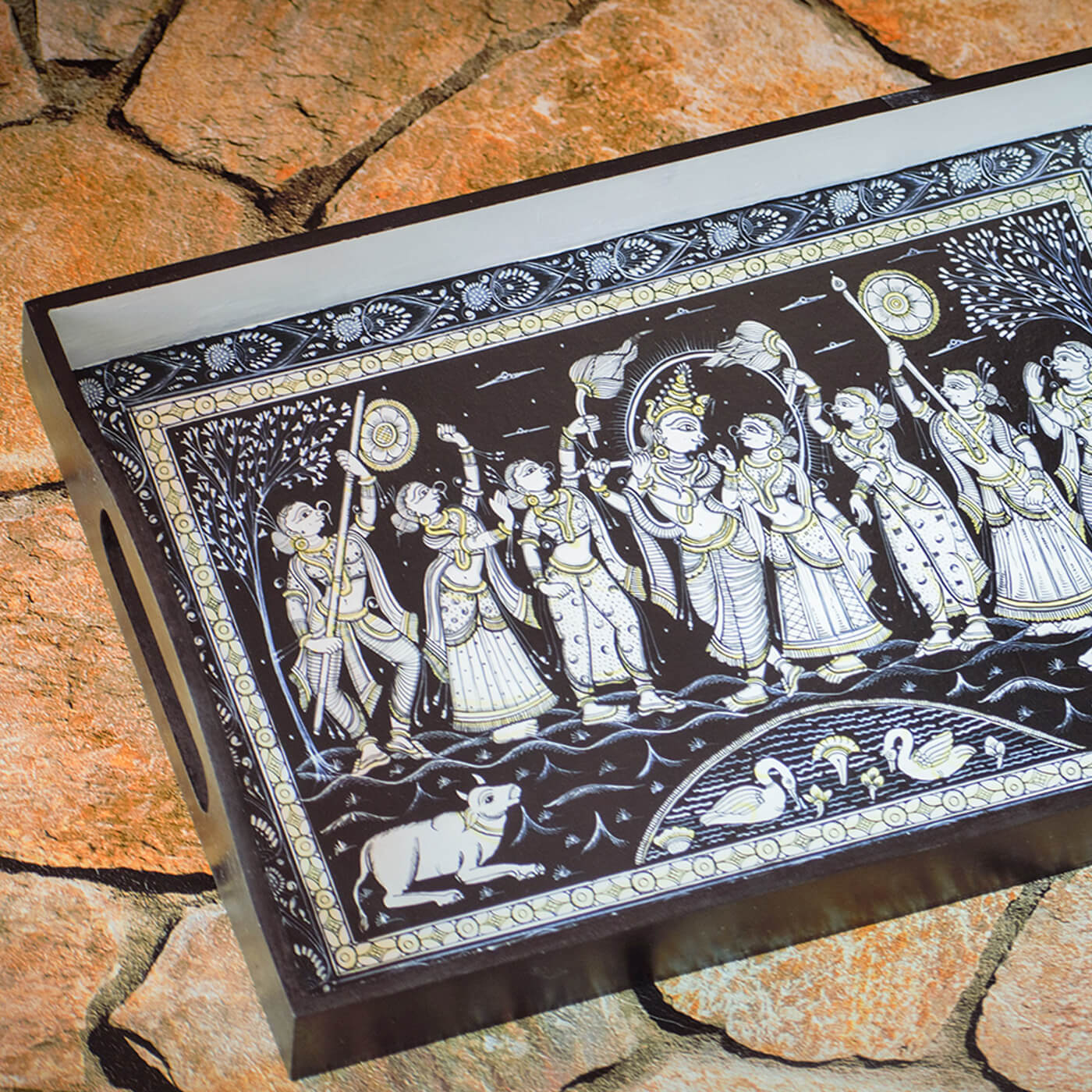 Buy Ethnic Decoupage Radha Krishna MDF Tray - Medium Online On Zwende