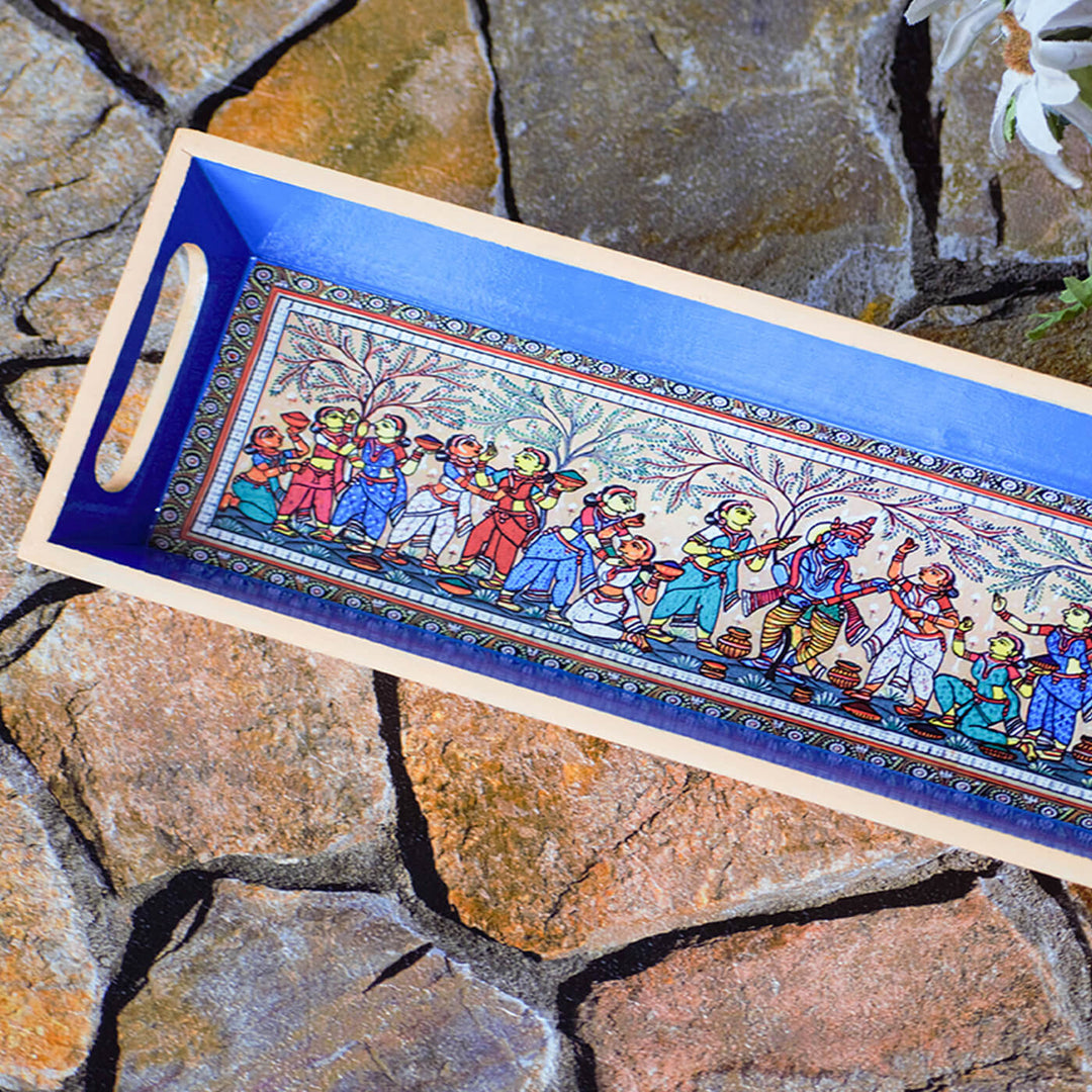 Ethnic Decoupage Holi Pattachitra MDF Tray - Narrow