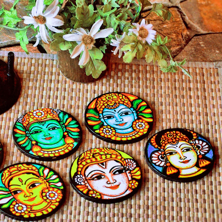 Decoupage MDF Kerala Mural Coasters | Set of 6