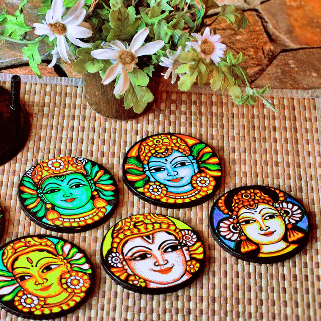 Decoupage MDF Kerala Mural Coasters | Set of 6