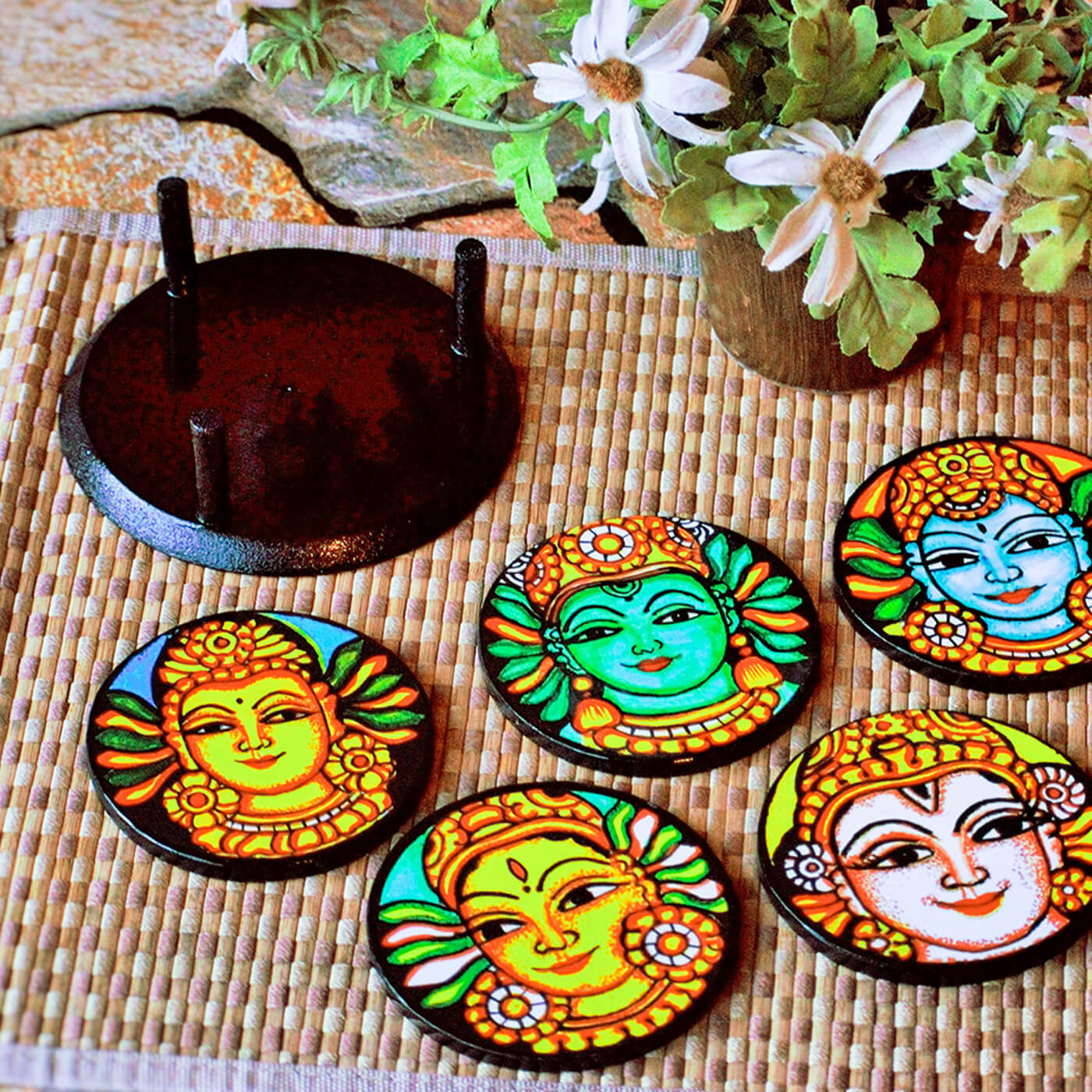 Buy Decoupage MDF Kerala Mural Coasters | Set of 6 Online On Zwende