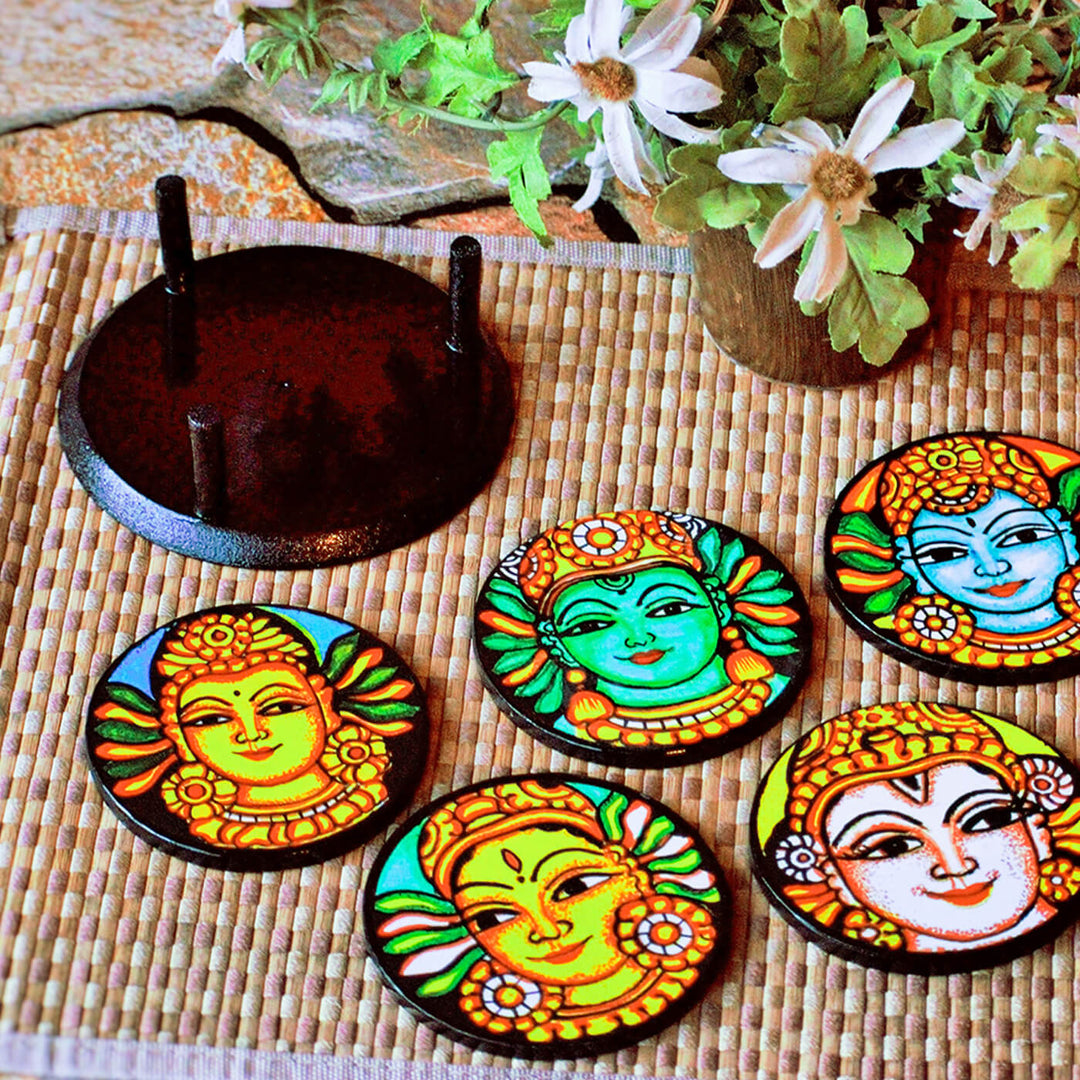 Decoupage MDF Kerala Mural Coasters | Set of 6