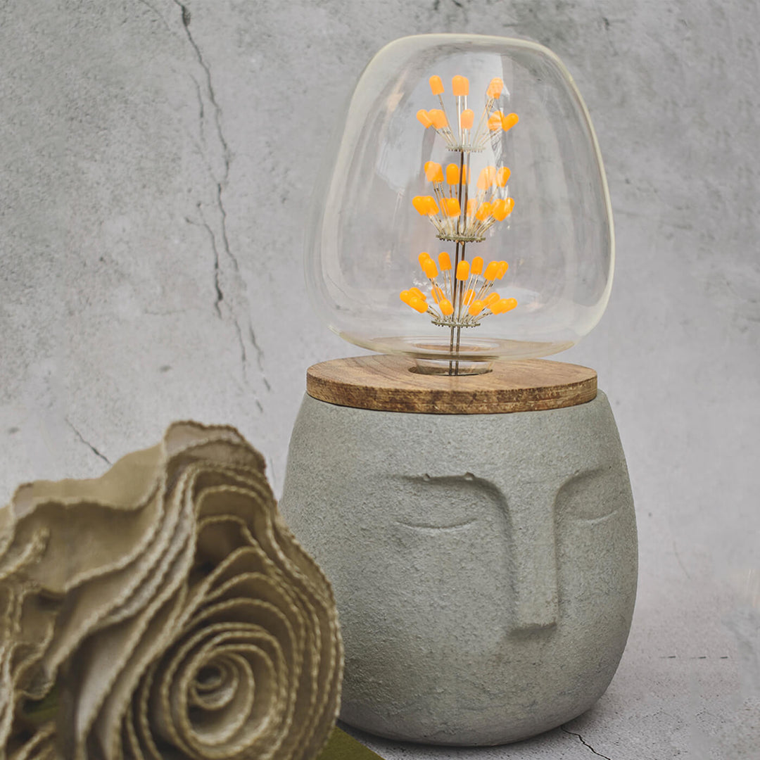 Handcrafted Concrete Human Face LED Lamp With Edison Bulb - Grey