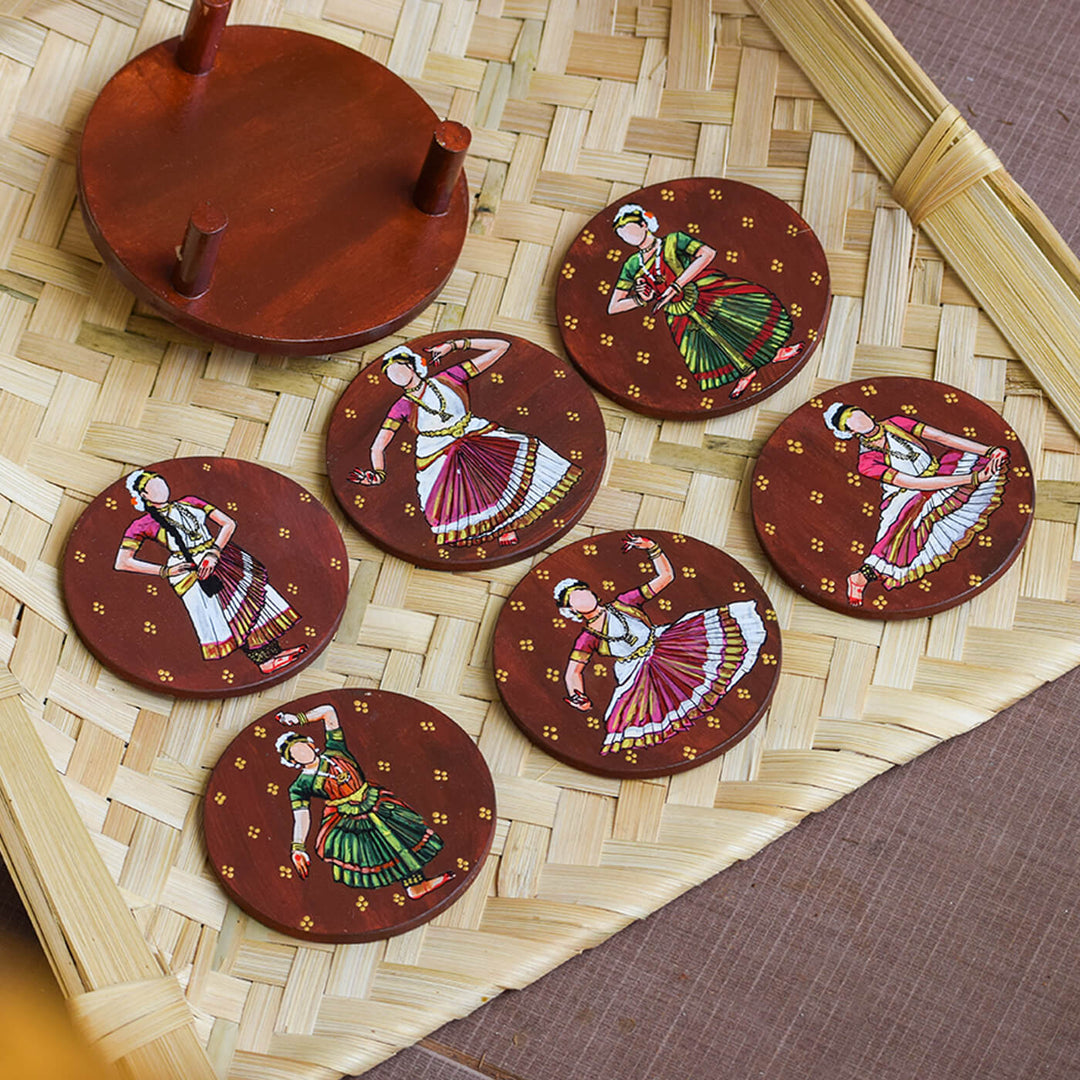 Decoupage MDF Bharatanatyam Coasters | Set of 6