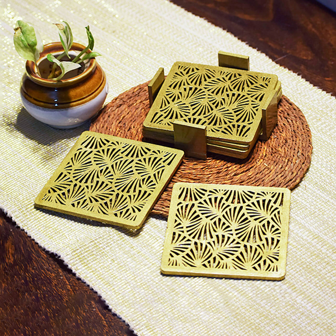 Handpainted MDF Golden Jaali Coasters | Set of 6