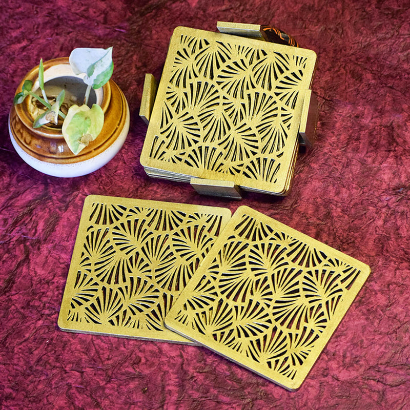 Handpainted MDF Golden Jaali Coasters | Set of 6