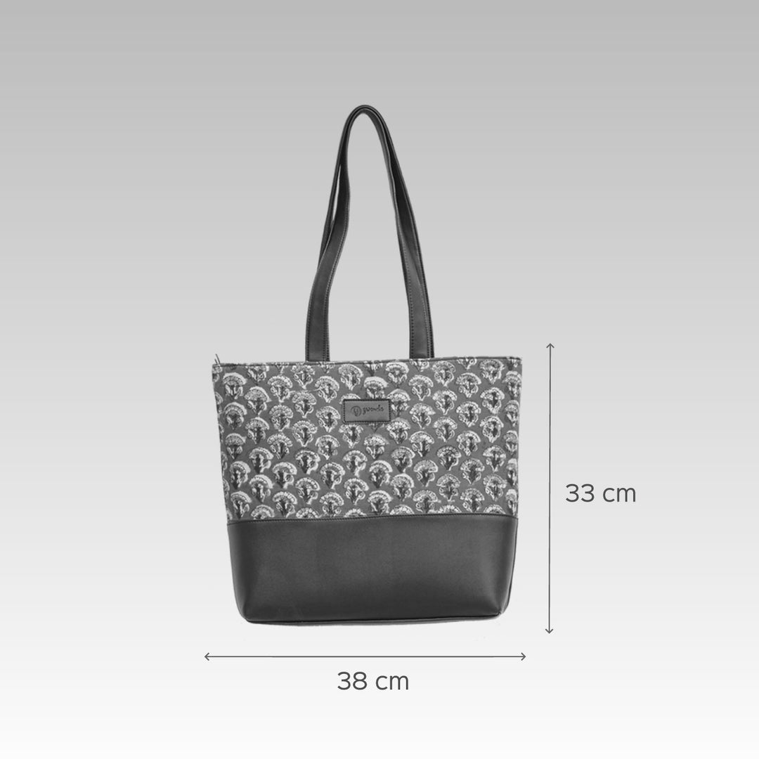 Ajrakh & Faux Leather Tote Bag