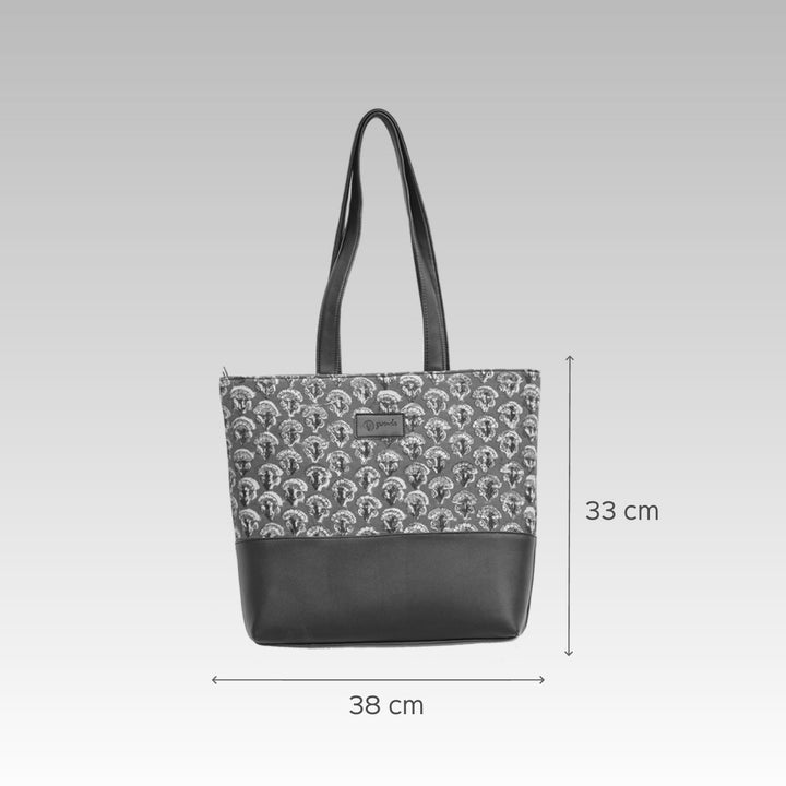 Ajrakh & Faux Leather Tote Bag