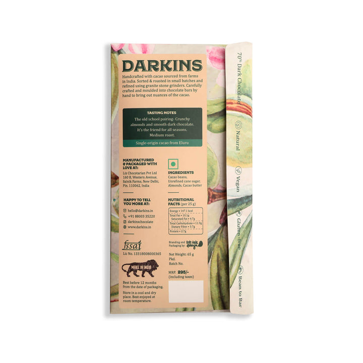 70% Dark | Vegan & Gluten Free Chocolate with Roasted Almonds